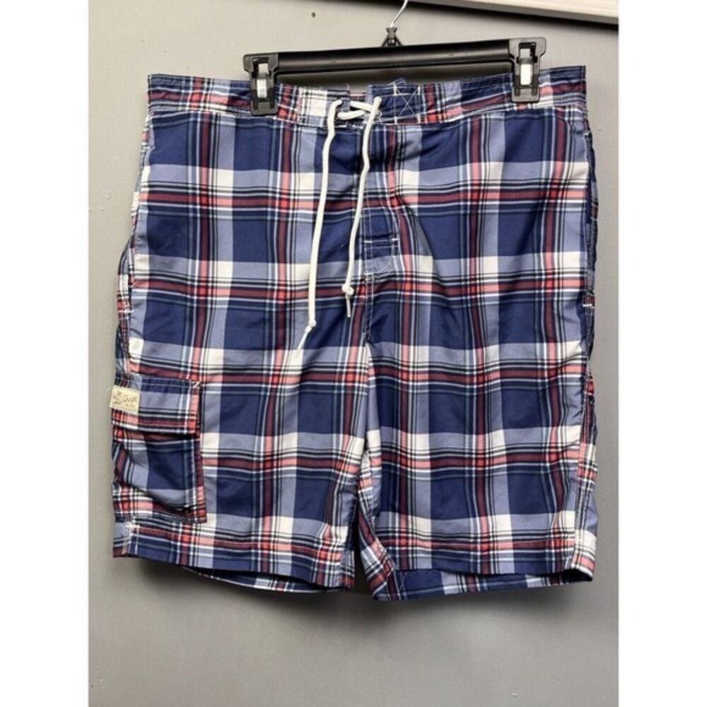 Ralph Lauren Chaps‎ Swim Shorts Trunks Mens Large Blue Plaid Lined Board Prep